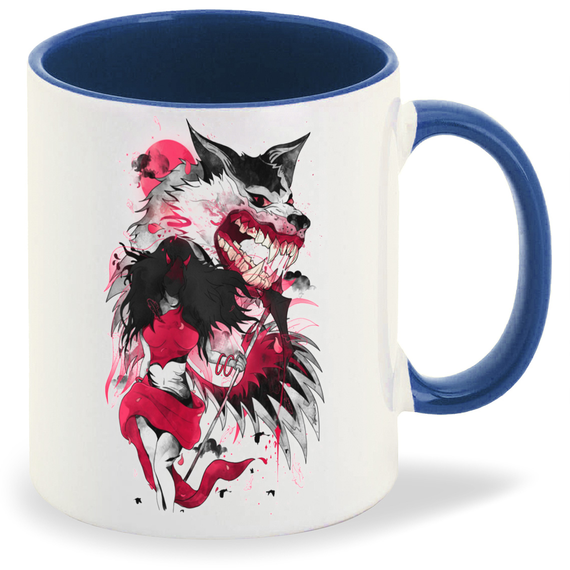 

Кружка CoolPodarok Девушка демон и волк оскал, Девушка демон и волк оскал