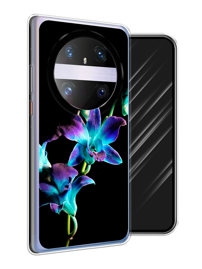 

Чехол Awog на Huawei Mate 60 Pro "Синий цветок на черном", Черный;голубой;синий, 6122250-1