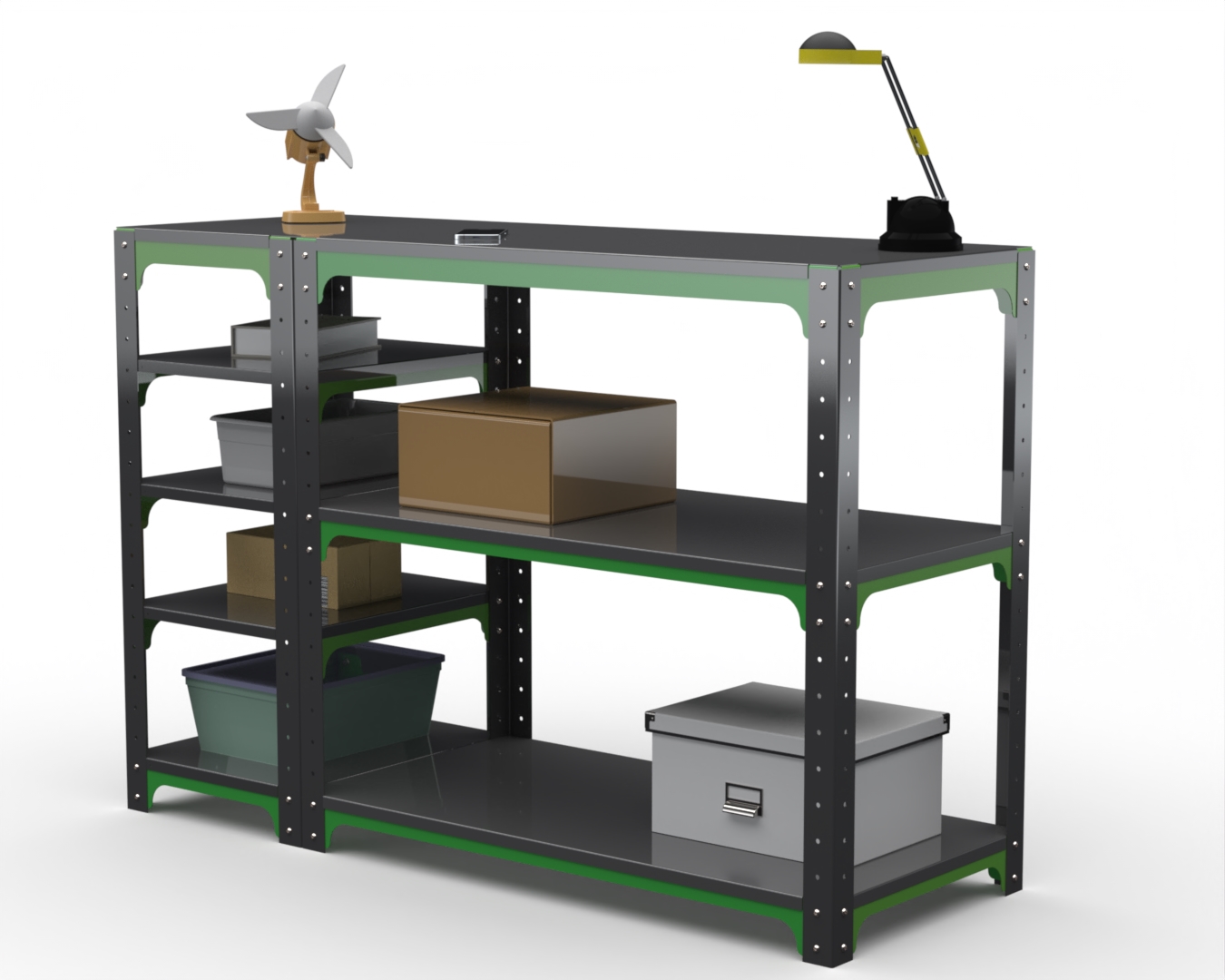 

Стол-верстак Metalex серия KIT 950х1700х500 (с бок. полками) (серо-зеленый)
