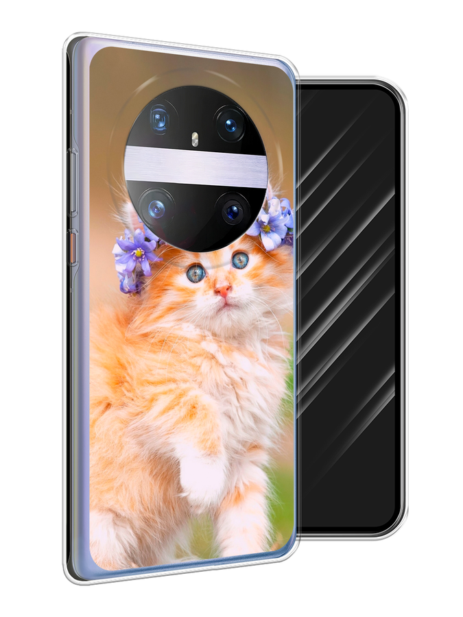 

Чехол Awog на Huawei Mate 60 Pro "Рыжий кот в венке", Коричневый;синий, 6122250-1