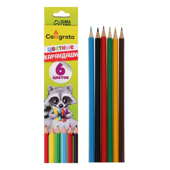 

Карандаши 6 цветов Calligrata деревянные шестигранные 3шт, Разноцветные