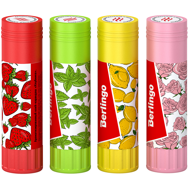 

Клей-карандаш Berlingo Aroma, 21г, ароматизированный (мята, лимон, клубника, роза)
