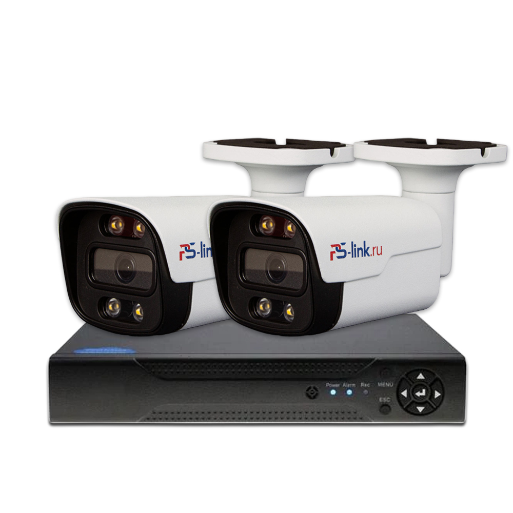 Комплект видеонаблюдения AHD Ps-Link KIT-C202HDC 2 уличные 2Мп FullColor камеры