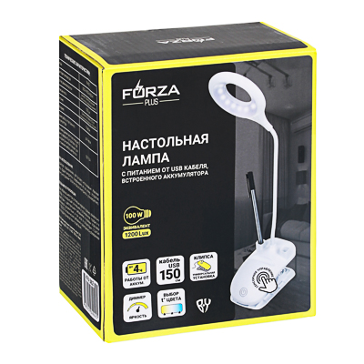 фото Forza лампа настольная, 16 led, питание usb, с зажимом, кабель 1.5м, 1200lux