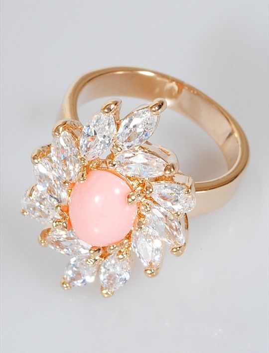 

Кольцо из бижутерного сплава р. 18 Lotus Jewelry 596R-01co, коралл/циркон, 596R-01co