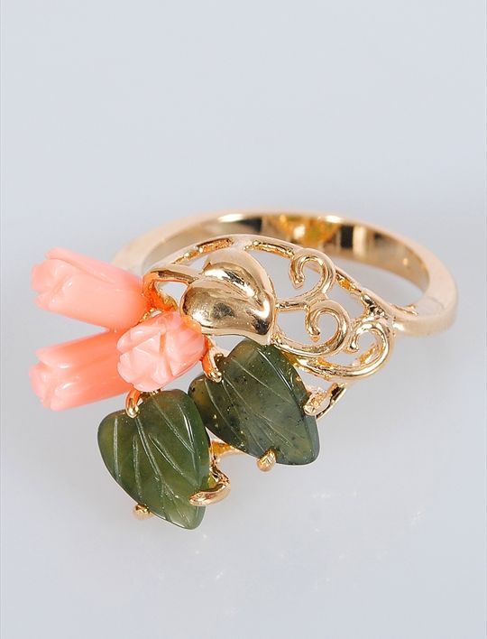 

Кольцо из бижутерного сплава р.  Lotus Jewelry 72R-26co-ja, коралл/нефрит, 72R-26co-ja
