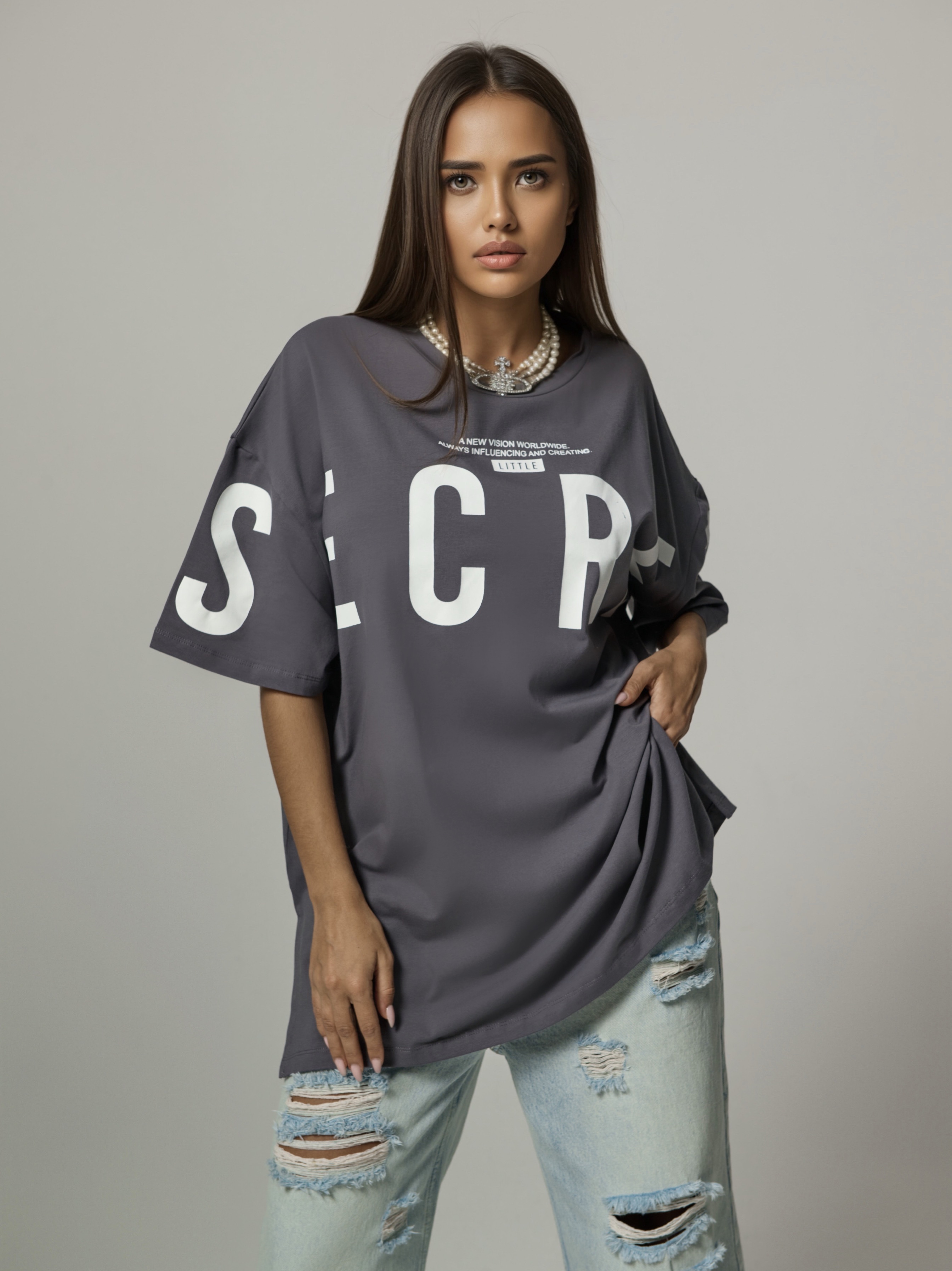 Футболка женская Little Secret 021064 серая oversize 1850₽