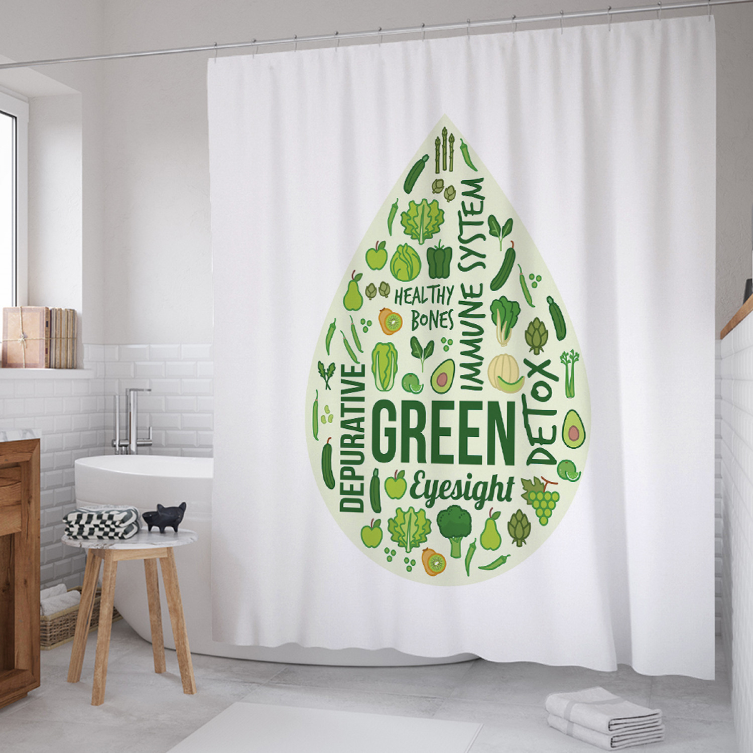 

Штора для ванной JoyArty "Стиль вегетарианца" из сатена, 180х200 см с крючками, Белый, Стиль вегетарианца