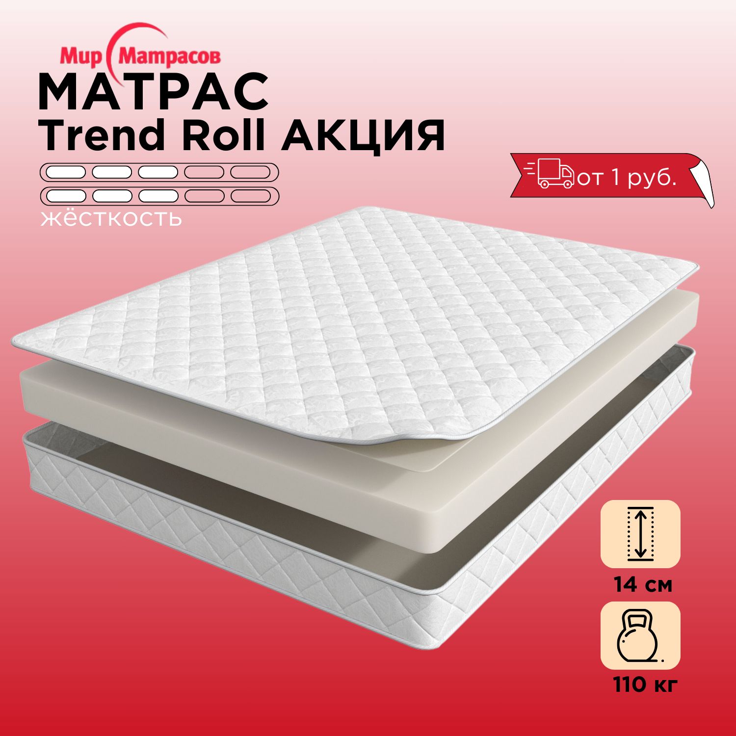 

Матрас ортопедический Мир Матрасов TREND ROLL Ак 200*200, Белый, TREND ROLL Ак