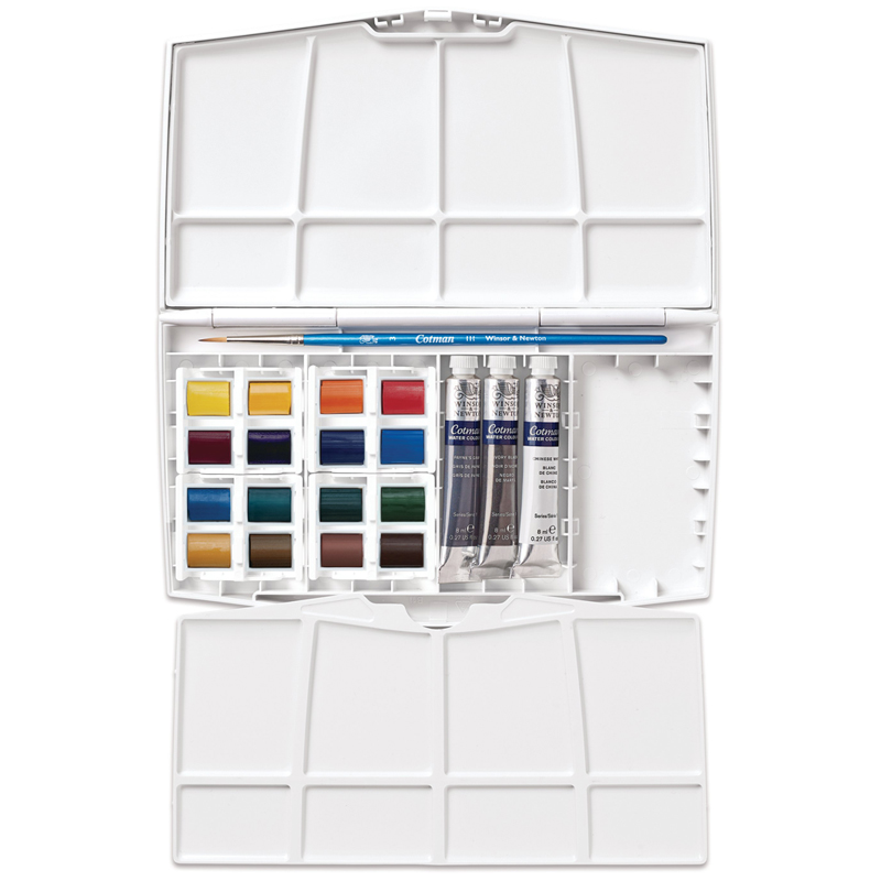 

Акварель Winsor&Newton "Cotman" Cotman plus, 16 мал. кюв., 3 тубы + кисть и палитра, Разноцветный