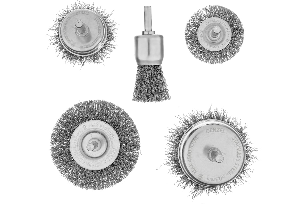 Набор щеток для дрели 2 Плоские 5075мм 3 Чашки 255075мм шпилька нержвит проволока Denzel 1787₽
