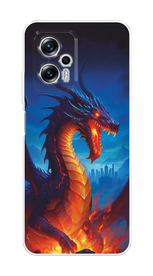 

Чехол на Poco X4 GT/Redmi Note 11T Pro/11T Pro Plus "Дракон над лавой", Оранжевый;коричневый;синий, 315550-1
