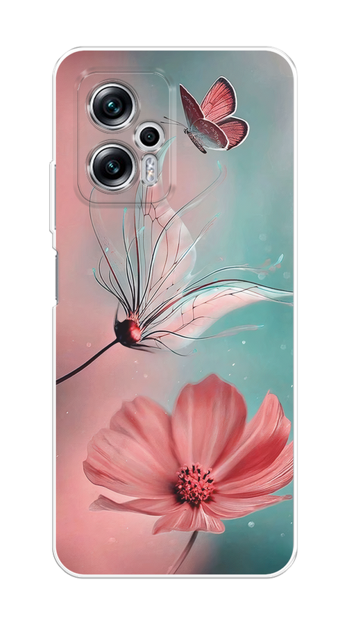 

Чехол на Poco X4 GT/Redmi Note 11T Pro/11T Pro Plus "Бабочка и цветок", Голубой;розовый, 315550-1