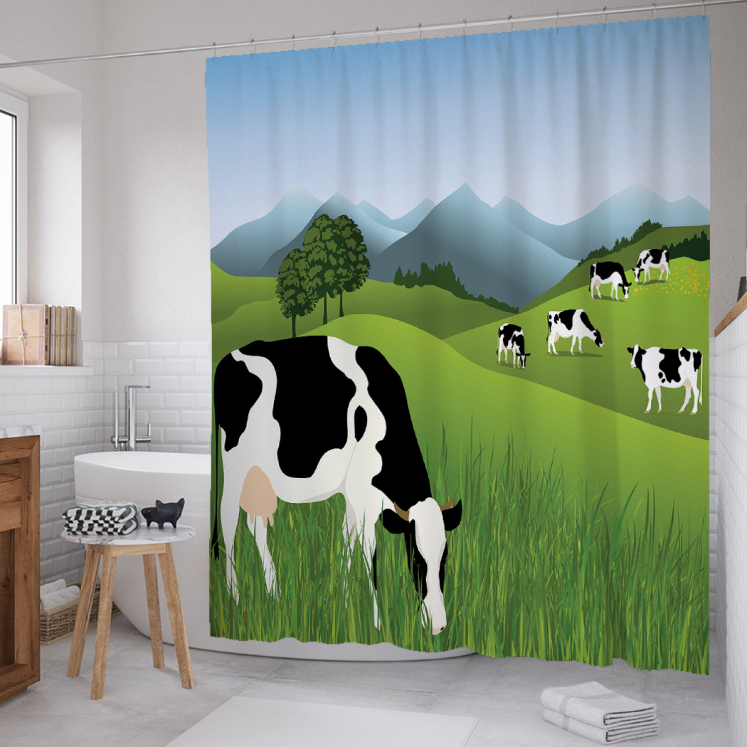 

Штора для ванной JoyArty "Пастбище на холмах" из сатена, 180х200 см с крючками, Голубой, Пастбище на холмах