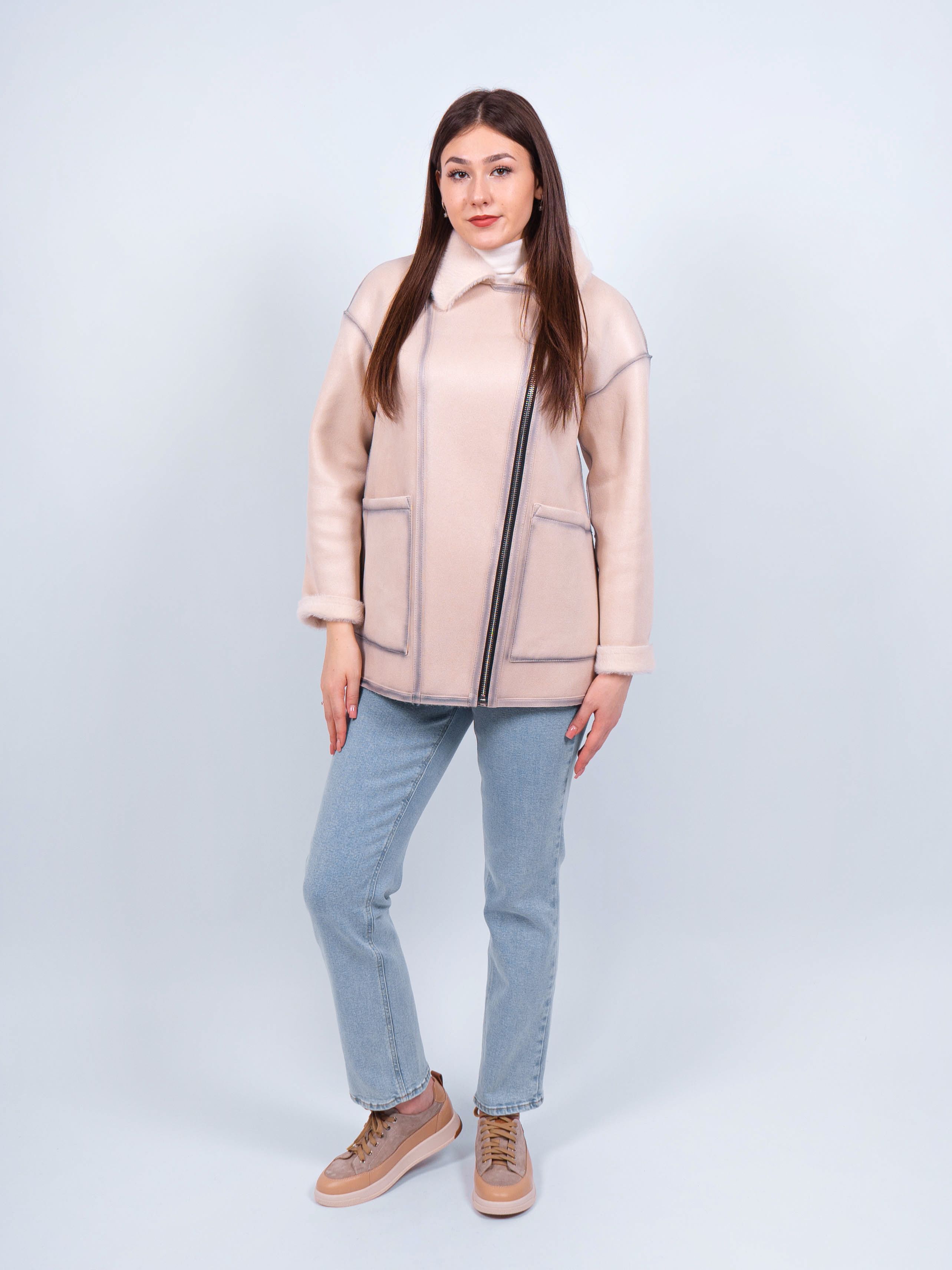 

Дубленка женская 365 clothes W9586 бежевая 46 RU, Бежевый, W9586