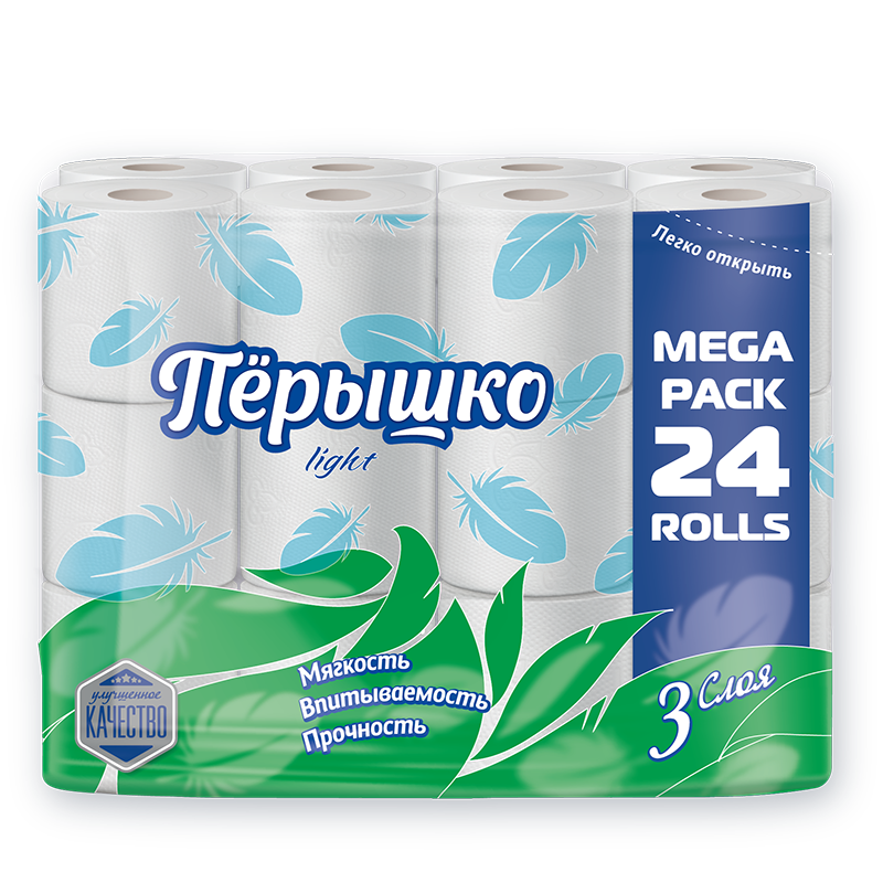 Туалетная бумага Пёрышко Light 3сл 24шт белая чистовье салфетка спанлейс белый 30х40 рулон 100