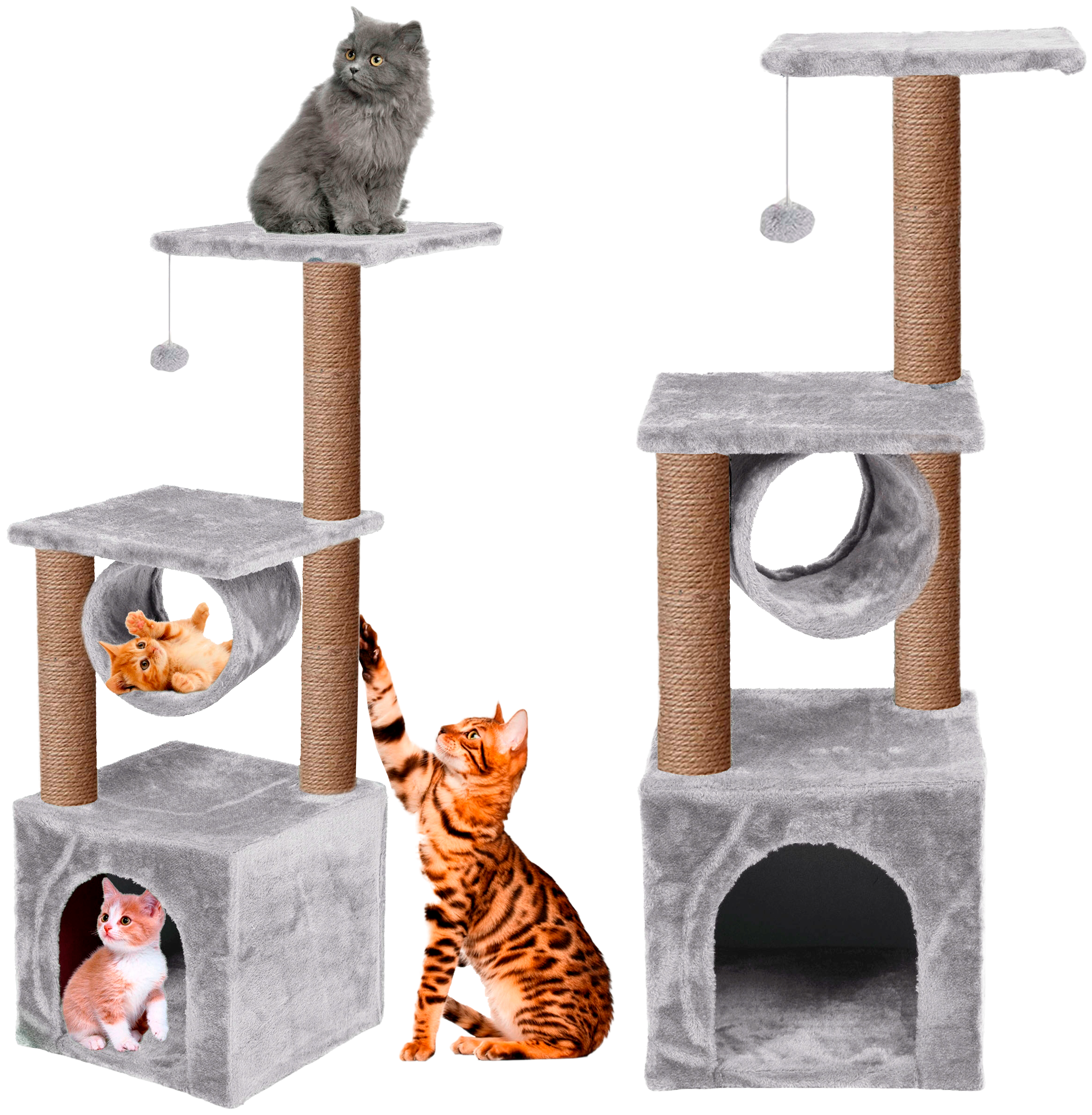 Комплекс для кошек Pet БМФ, серый, с когтеточкой и тоннелем (ЭЦ) 35 x 35 х 92,2 см