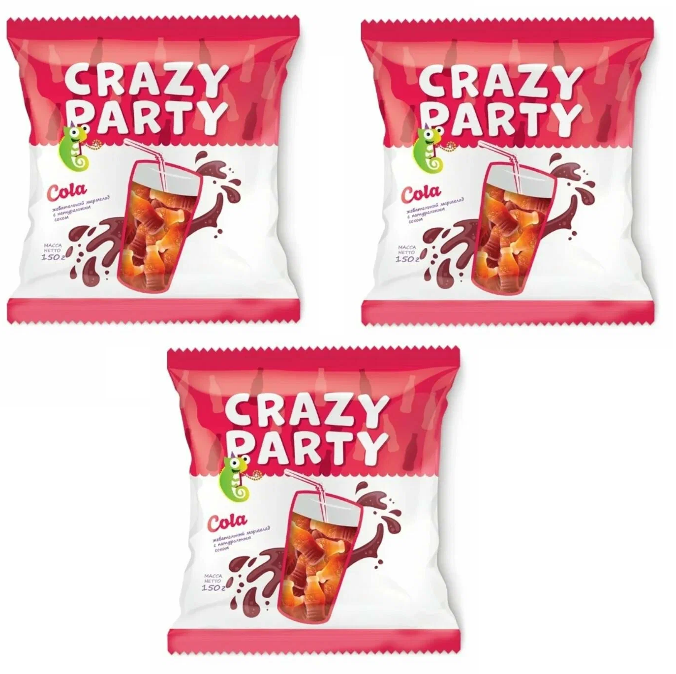 Мармелад Азовская кондитерская фабрика Crazy Party Фигурный Cola, 150 г, 3 шт