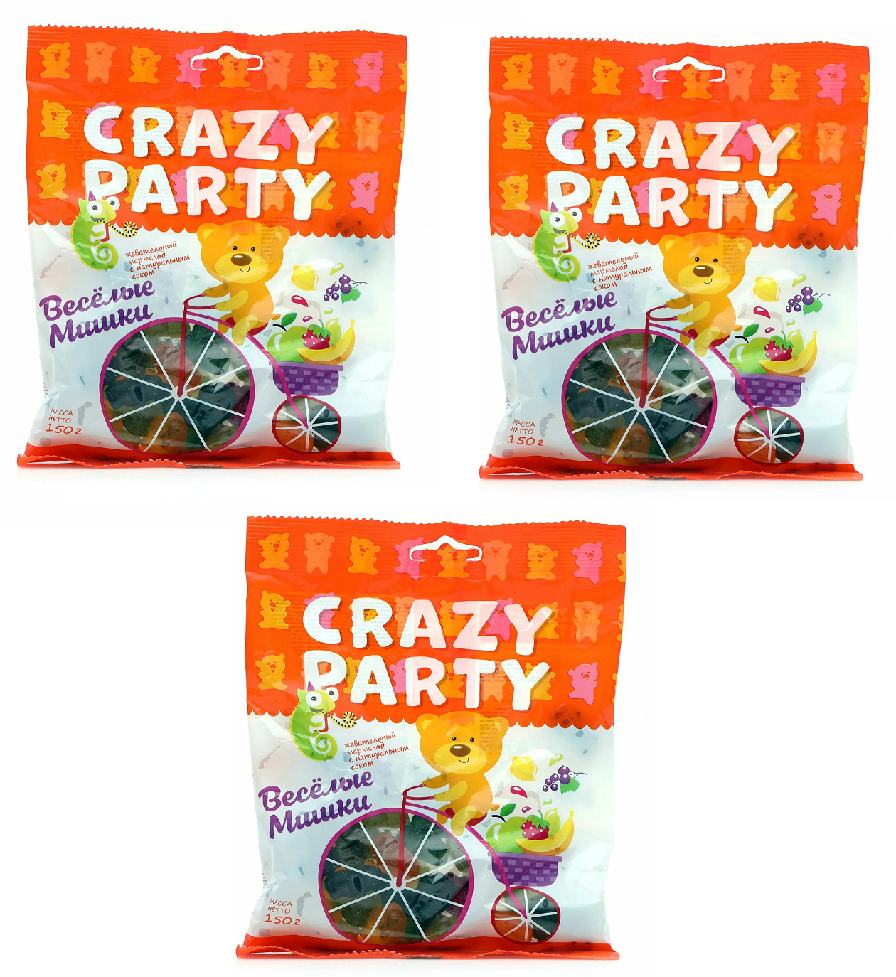 Мармелад Азовская кондитерская фабрика Crazy Party Фигурный Весёлые мишки, 150 г, 3 шт