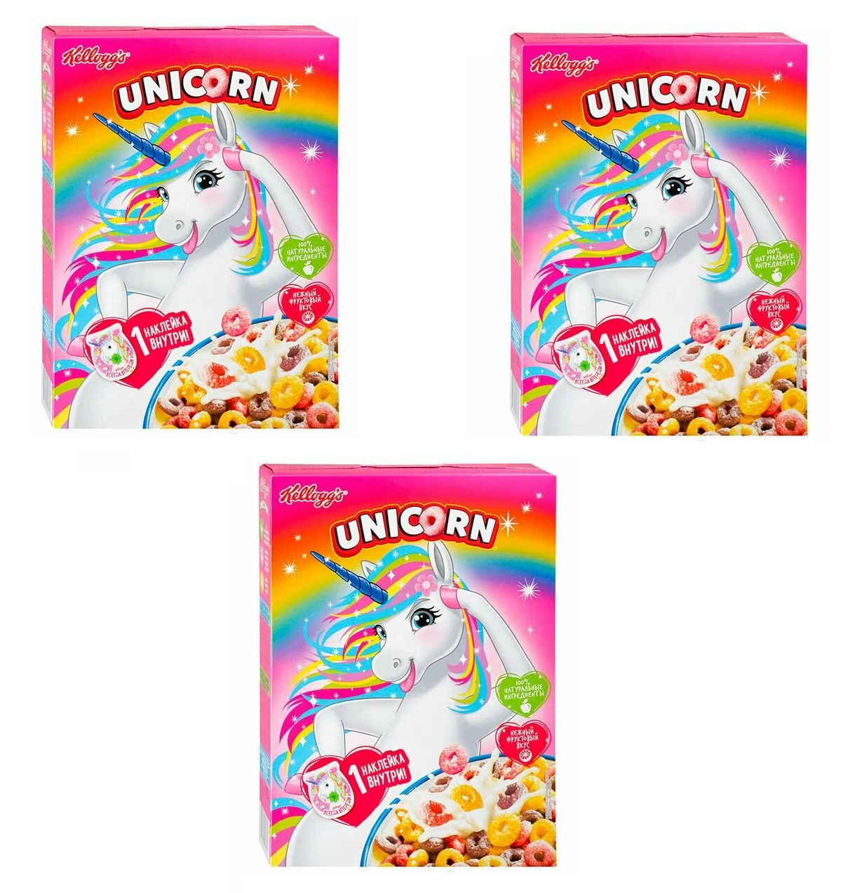 Готовый завтрак Kellogg's Unicorn Радужные колечки с фруктовым вкусом, 195 г х 3 шт