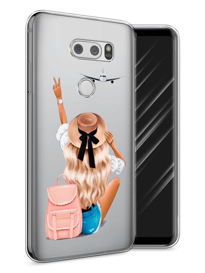 

Чехол Awog на LG V30 "Автостопом самолетом", Бежевый;розовый;голубой, 83050-7