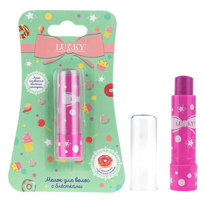 

Мелок для волос Lukky с блестками с ароматом клубничного пончика 3,4 г, розовый, Т22782