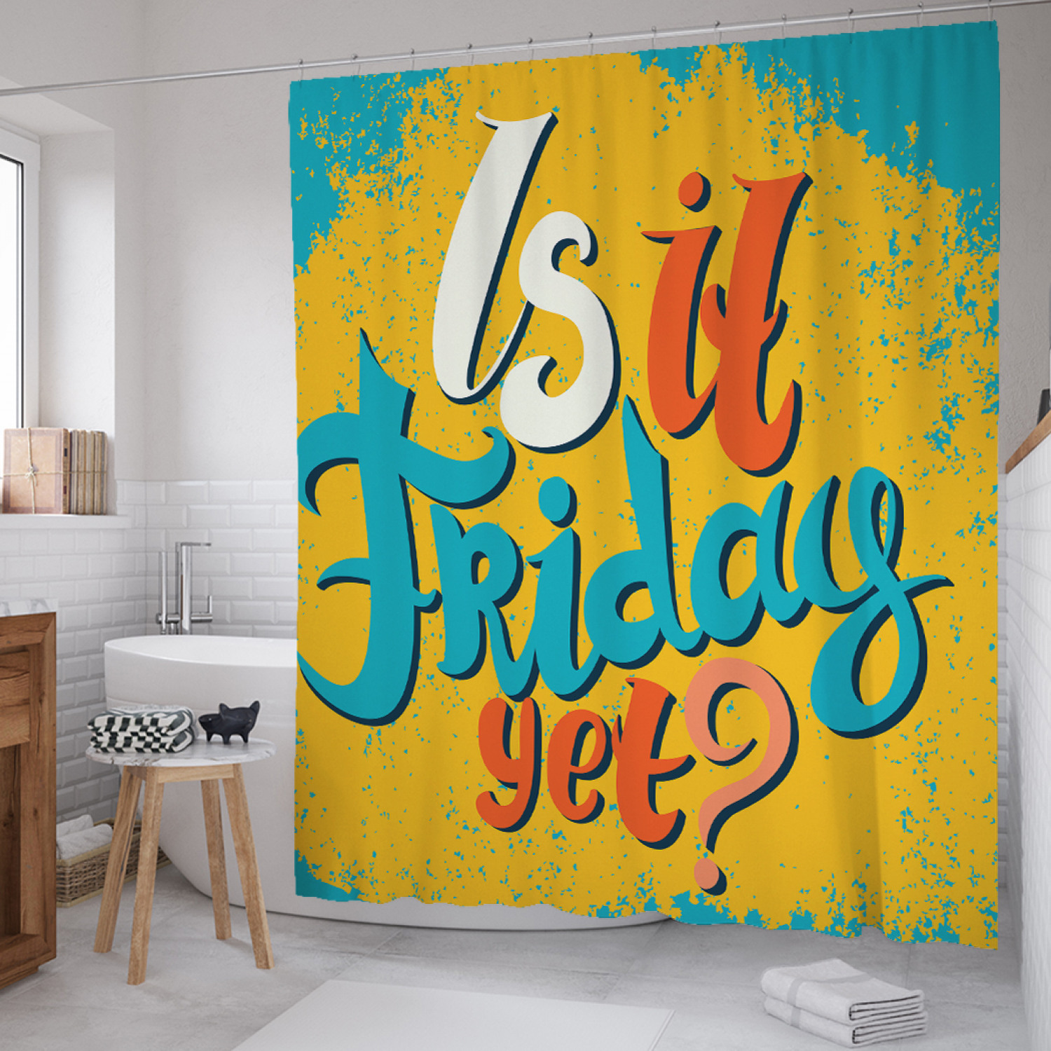 

Штора для ванной JoyArty "Сейчас пятница" из сатена, 180х200 см с крючками, Желтый, Сейчас пятница