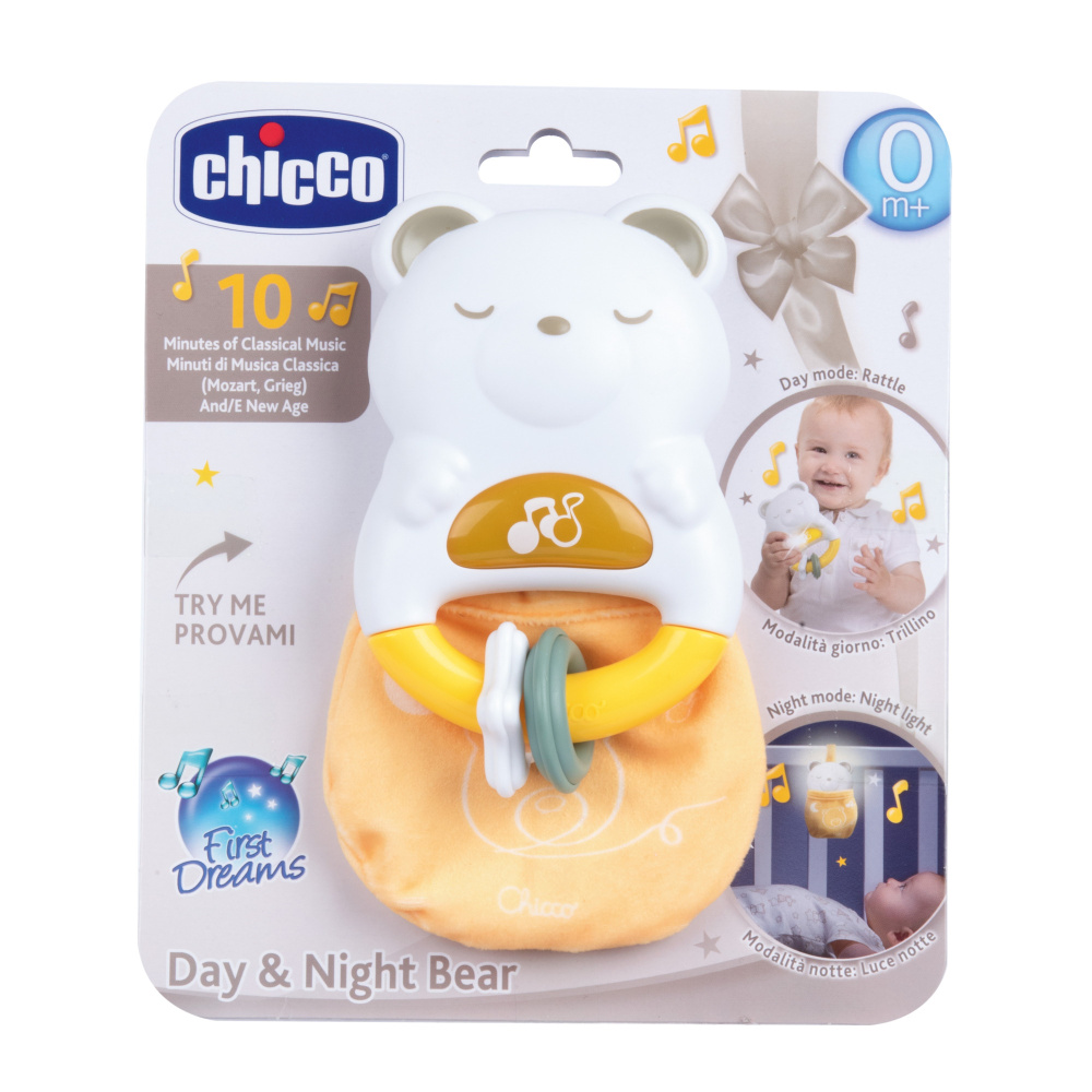 Игрушка Chicco 2 в 1 погремушка-ночник Мишка игрушка погремушка на ручку для новорожденного мишка берни