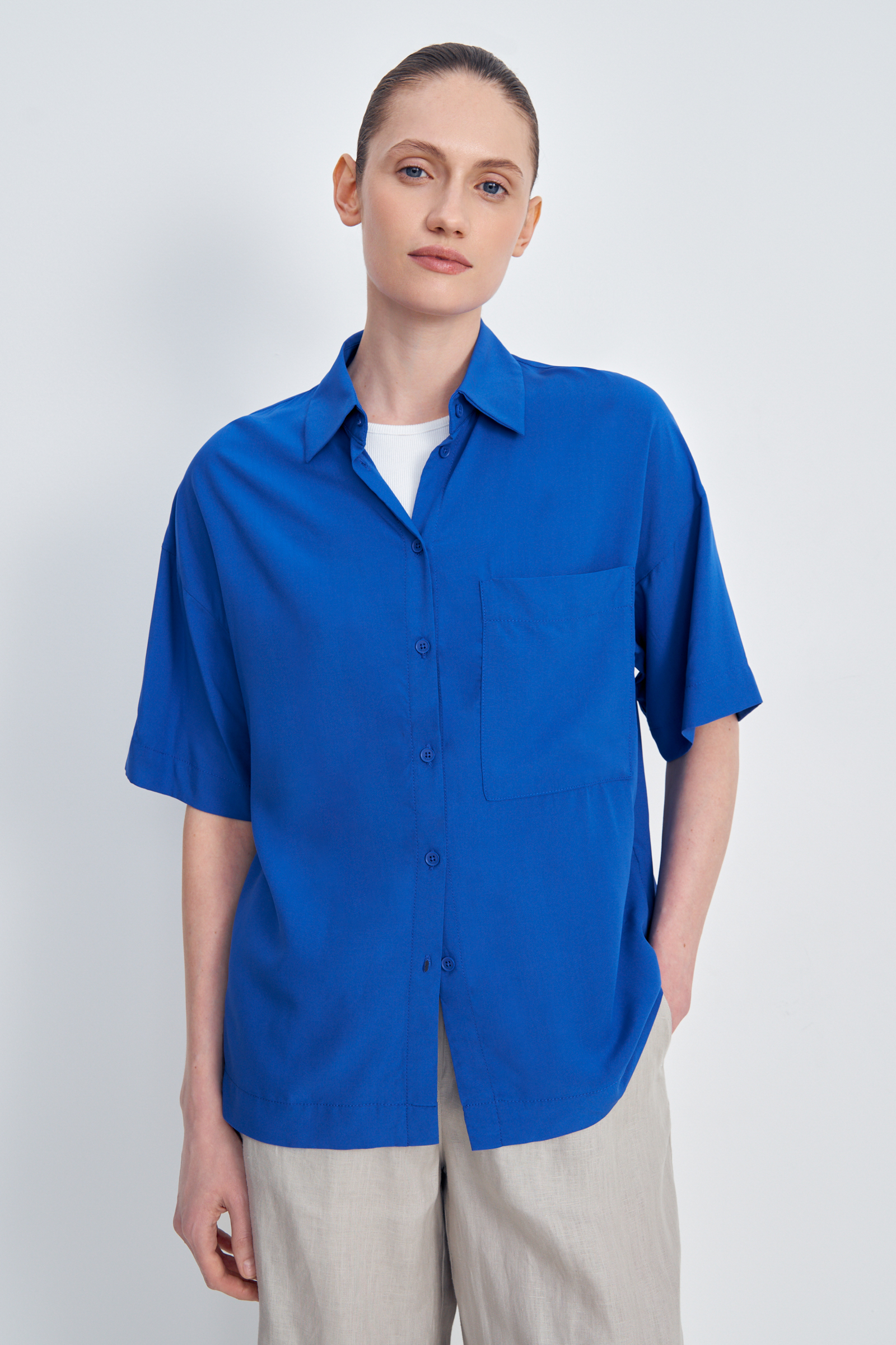 Рубашка женская Finn Flare BAS-10060 синяя M