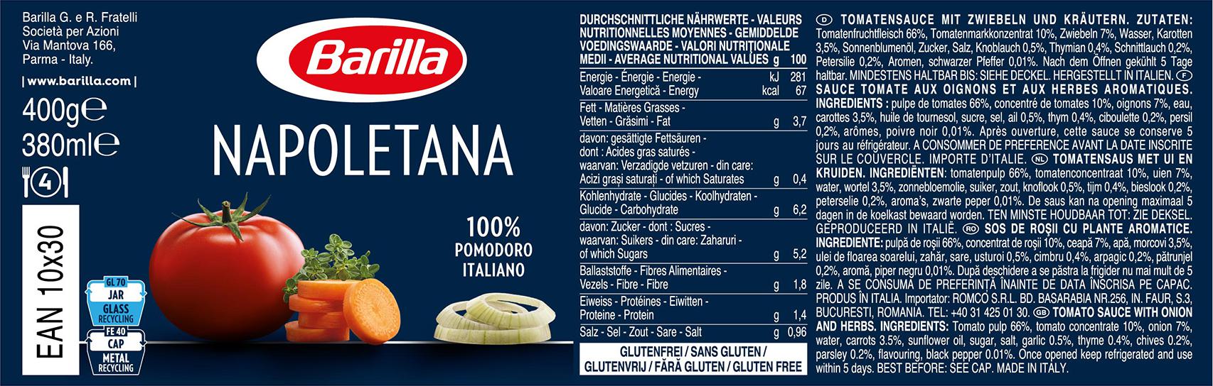 

Соус Barilla Napoletana томатный с овощами, 400 г х 6 шт, Barilla