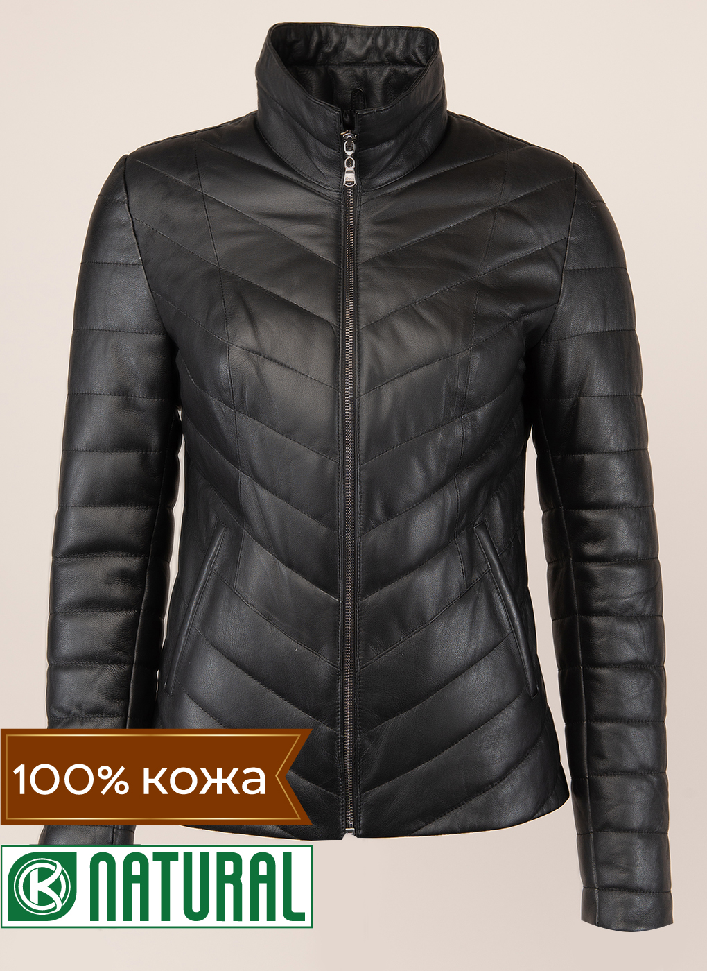 Кожаная куртка женская Каляев 48875 черная 52 RU