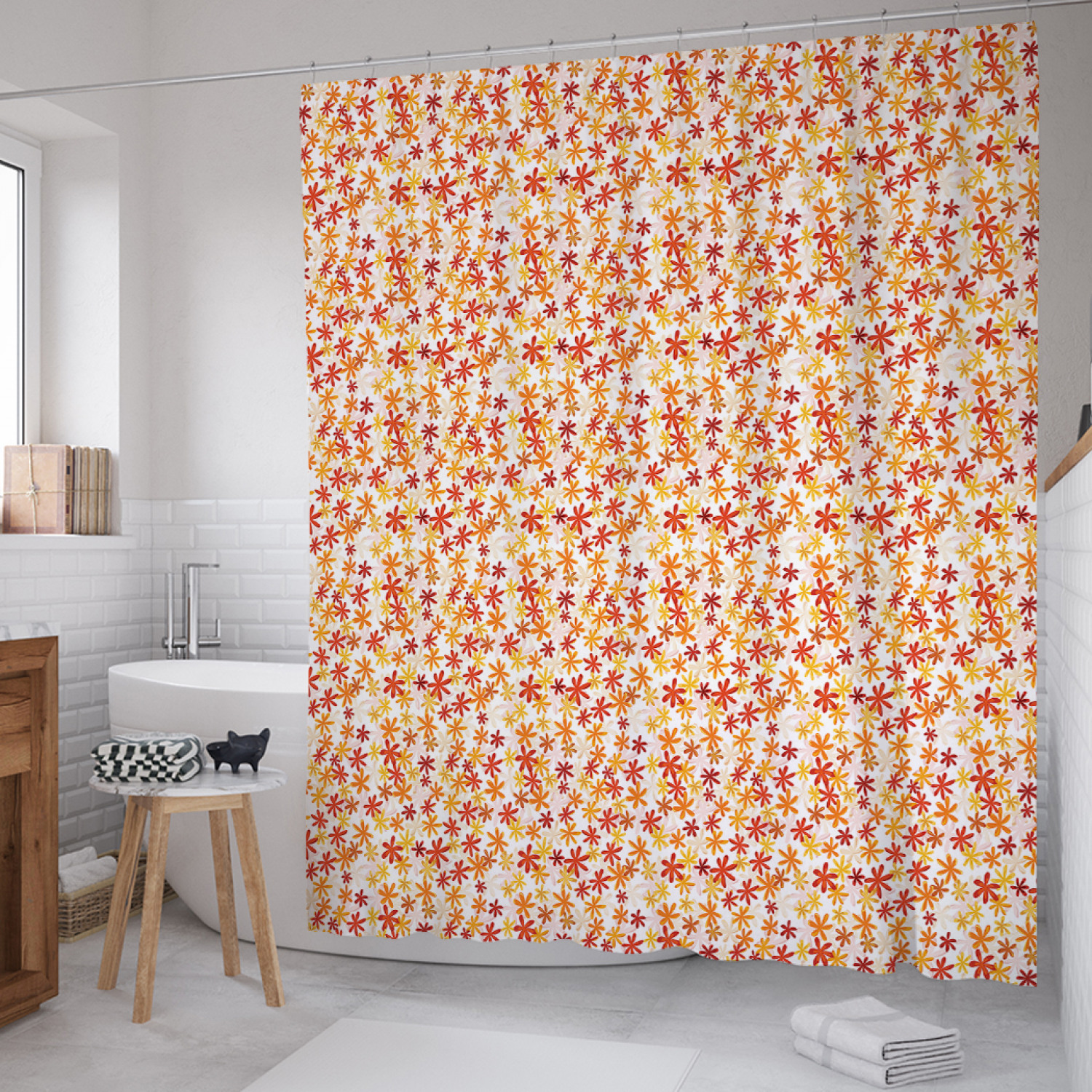 

Штора для ванной JoyArty "Мелкоцветье" из сатена, 180х200 см с крючками, Оранжевый, Мелкоцветье