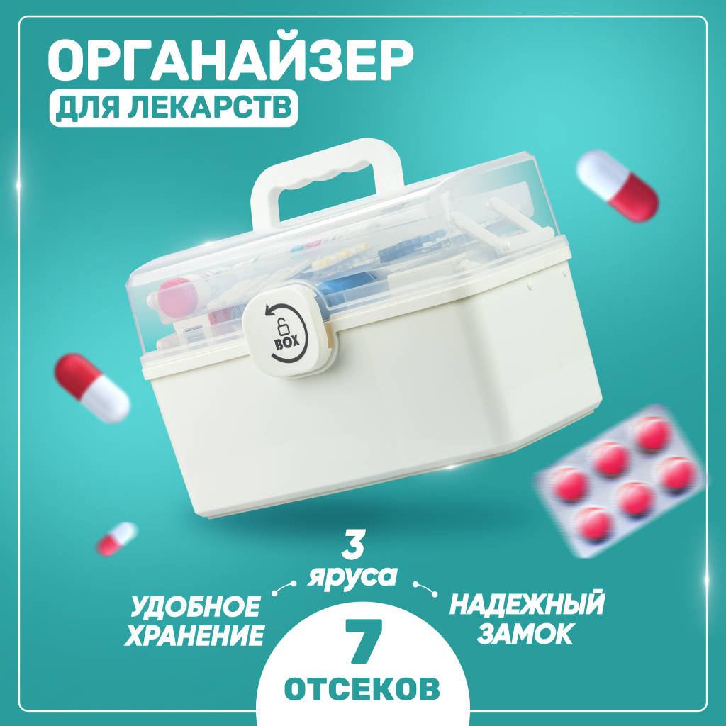 Аптечка Solmax для хранения лекарств, органайзер для вещей, 34x21x19 см, белый
