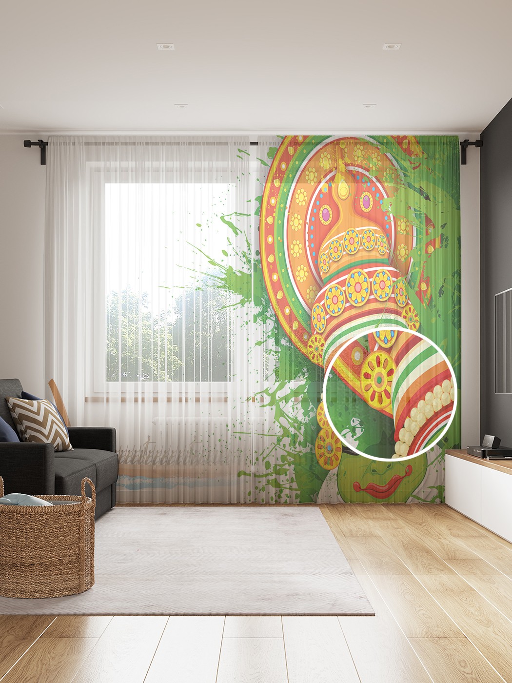 фото Фототюль joyarty "будда в маске", 145x265см (2 полотна со шторной лентой + 50 крючков)