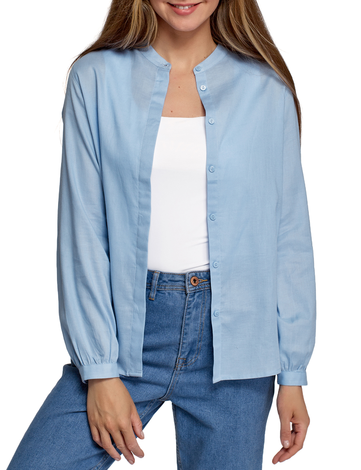 

Рубашка женская oodji 13L11030 синяя 42 EU, 13L11030