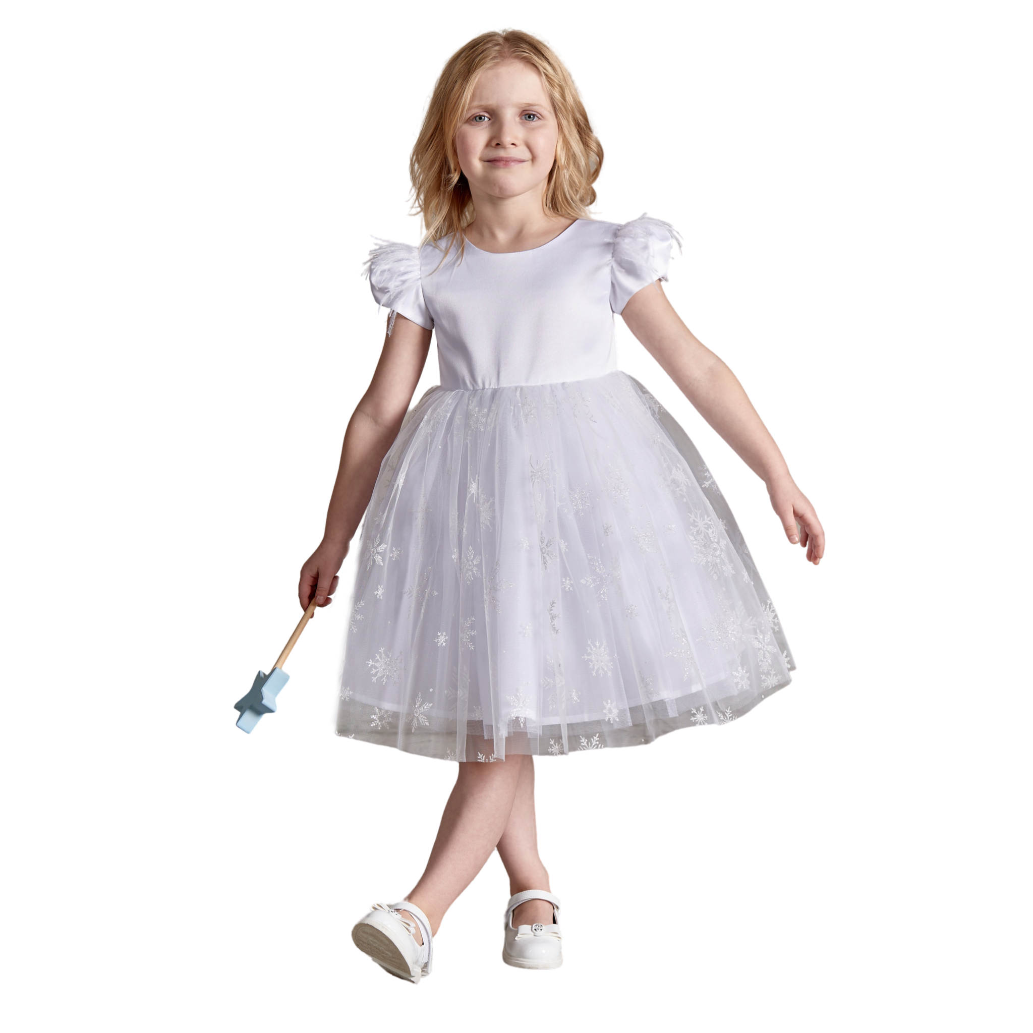 Платье детское Светланка Подарок Снежинки, белый, 116