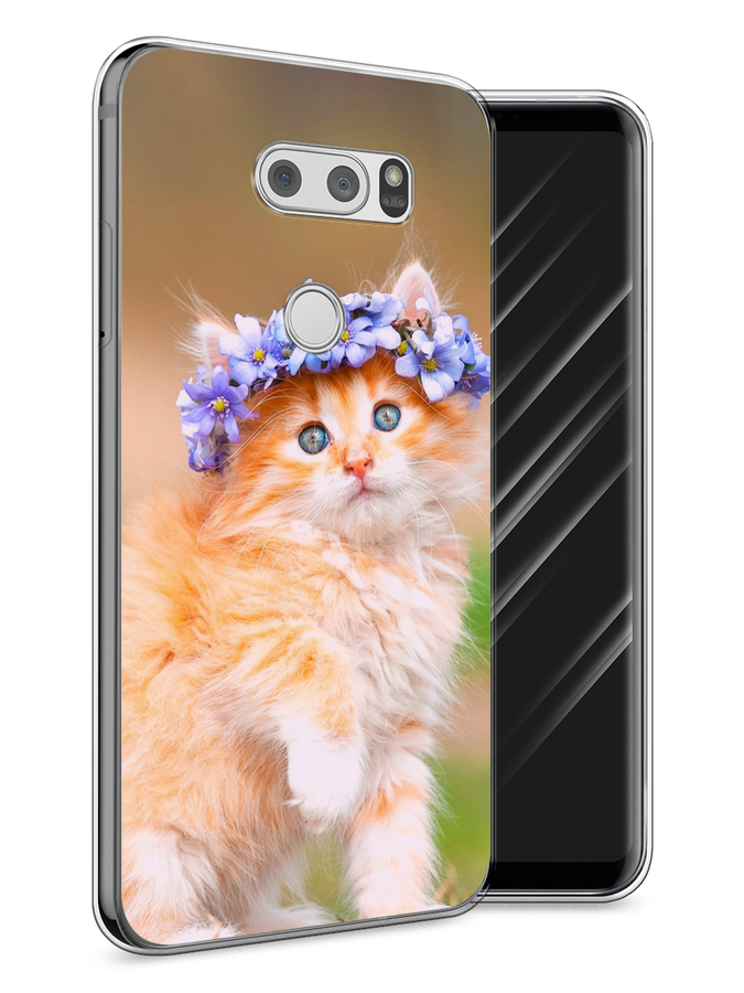 

Чехол Awog на LG V30 "Рыжий кот в венке", Коричневый;синий, 83050-1