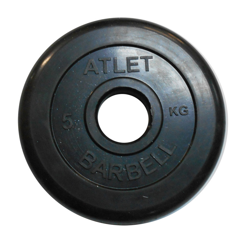 фото Диск обрезиненный mb barbell atlet черный 51 мм, 5 кг mb-atletb51-5