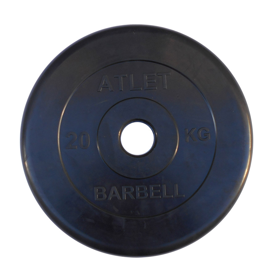 фото Диск обрезиненный mb barbell atlet черный 51 мм, 20 кг mb-atletb51-20