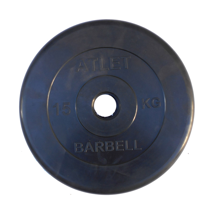 фото Диск обрезиненный mb barbell atlet черный 51 мм, 15 кг mb-atletb51-15