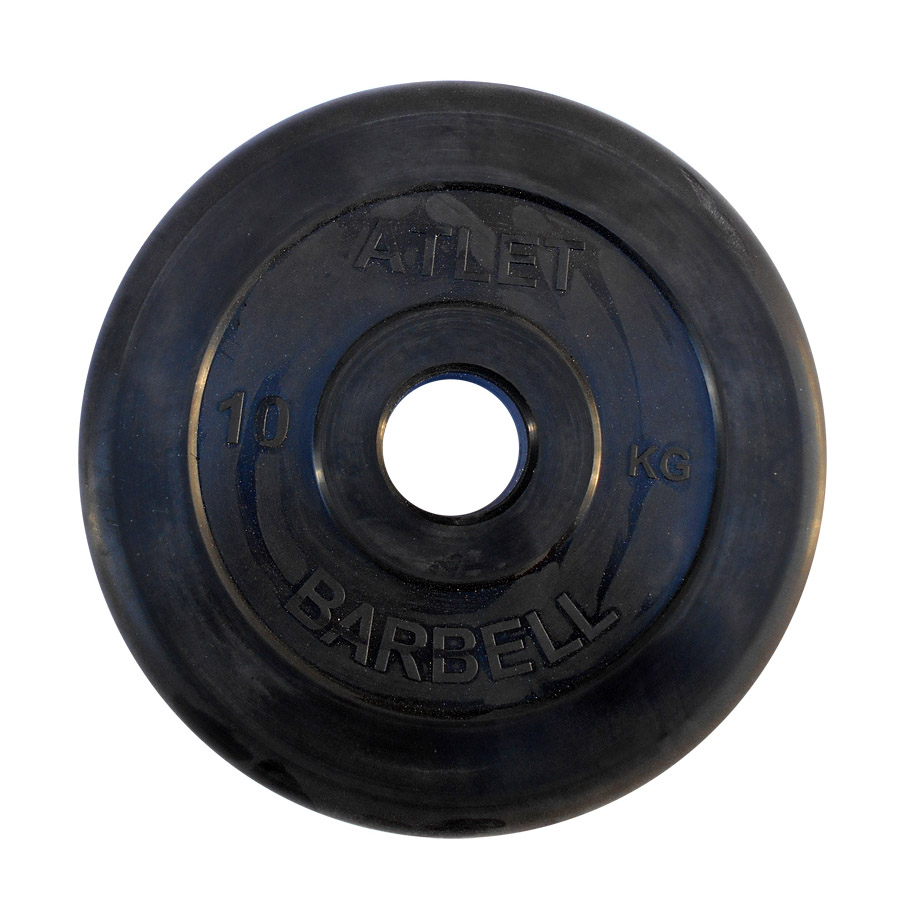 фото Диск обрезиненный mb barbell atlet черный 51 мм, 10 кг mb-atletb51-10