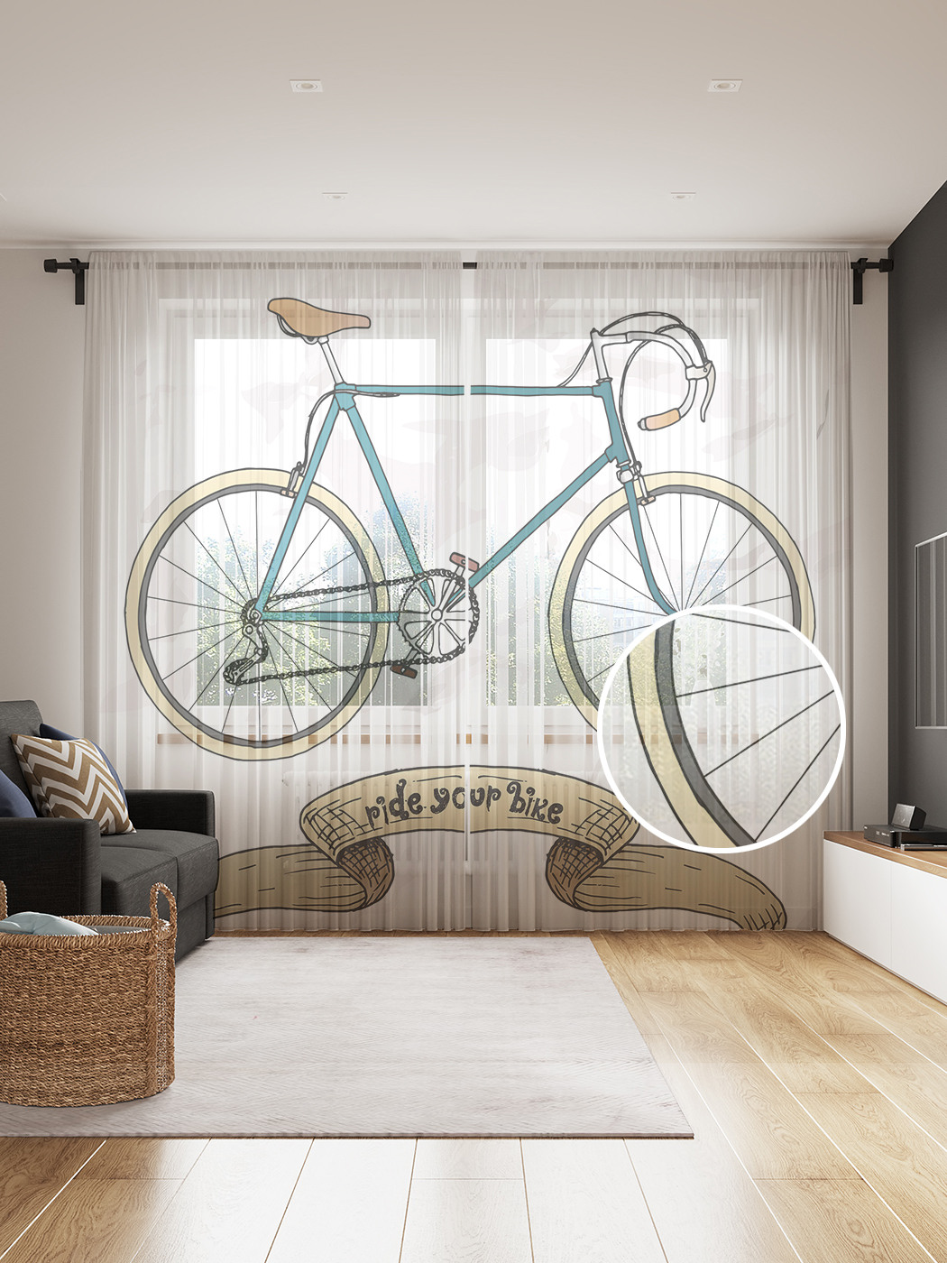 фото Фототюль joyarty "винтажный велосипед" 145x265см, 2 полотна, лента, 50 крючков