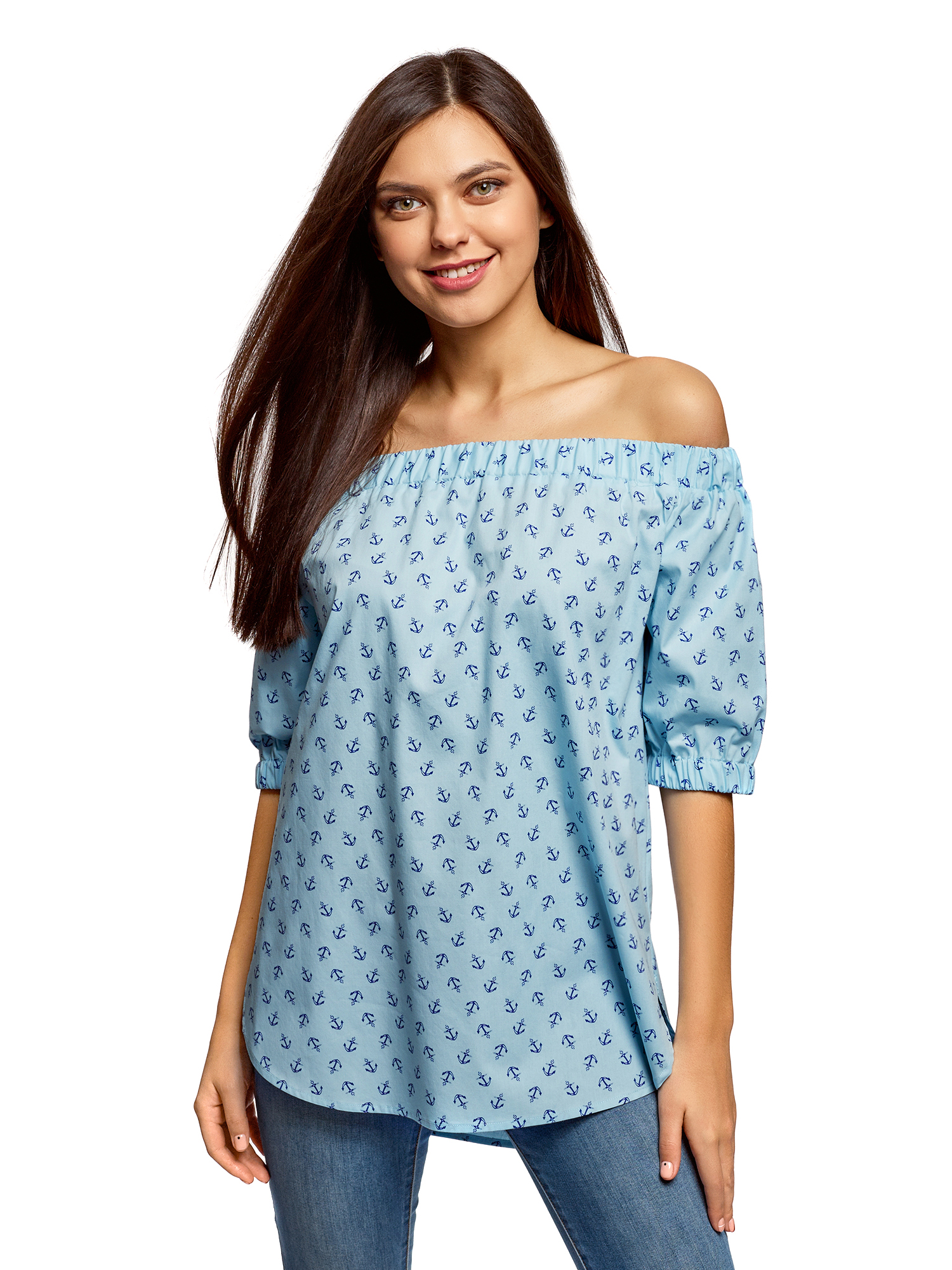 

Блуза женская oodji 13K24002 синяя 38 EU, 13K24002
