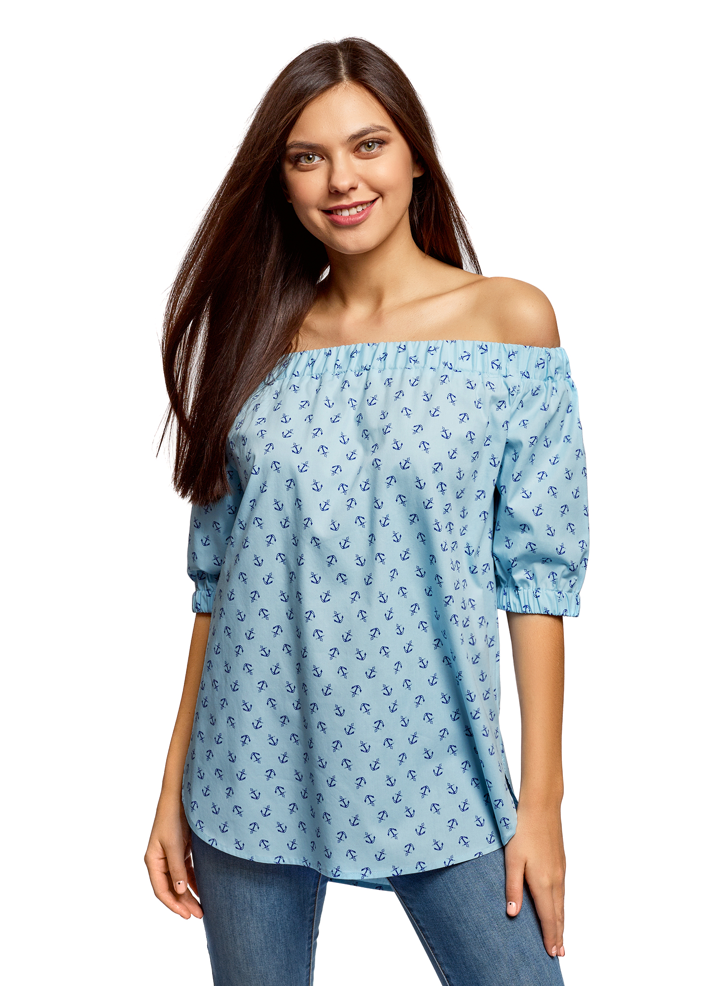 

Блуза женская oodji 13K24002 синяя 36 EU, 13K24002
