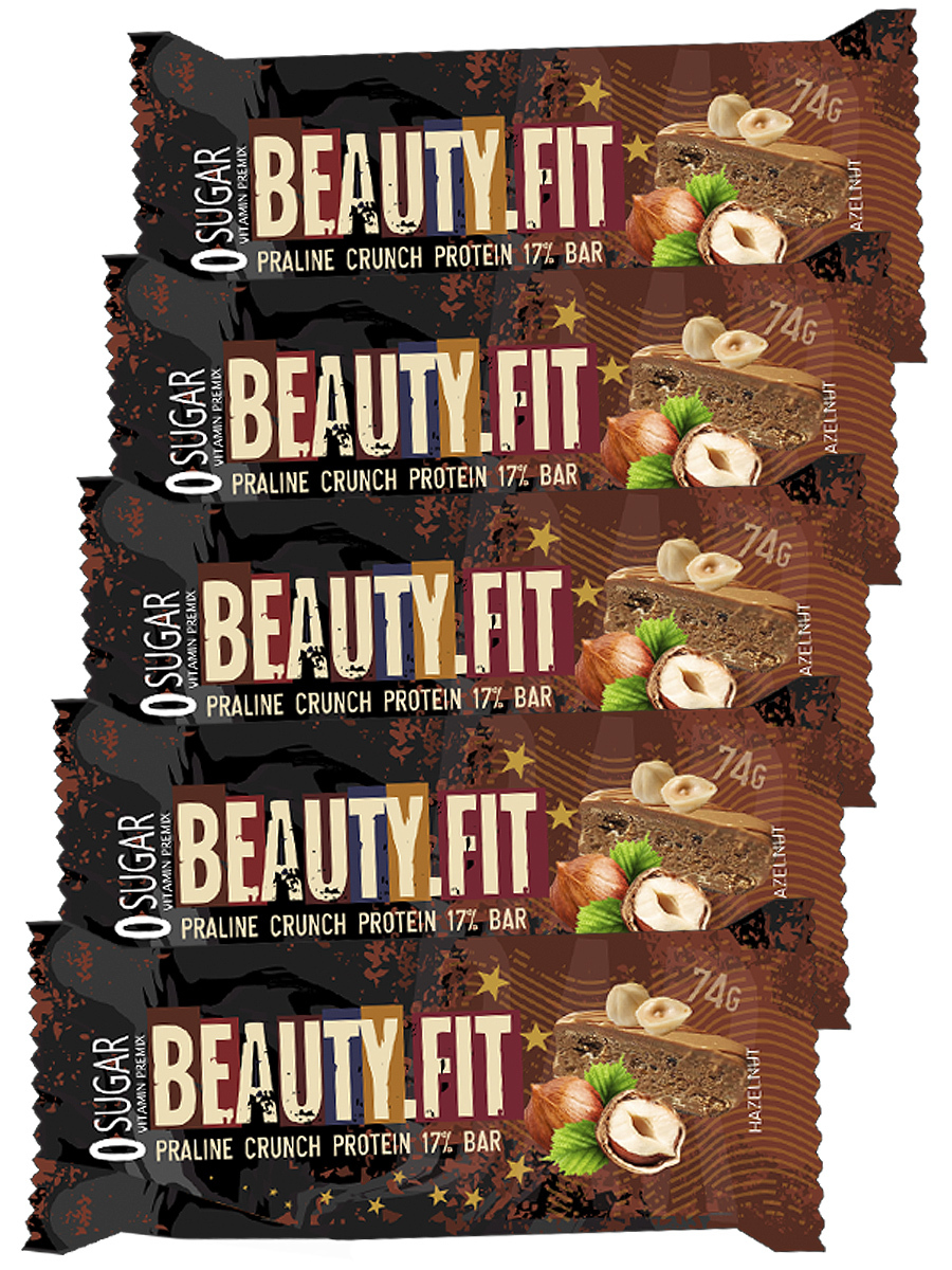 фото Протеиновые батончики без сахара beauty fit praline crunch protein 18 % bar, 5шт х 75г