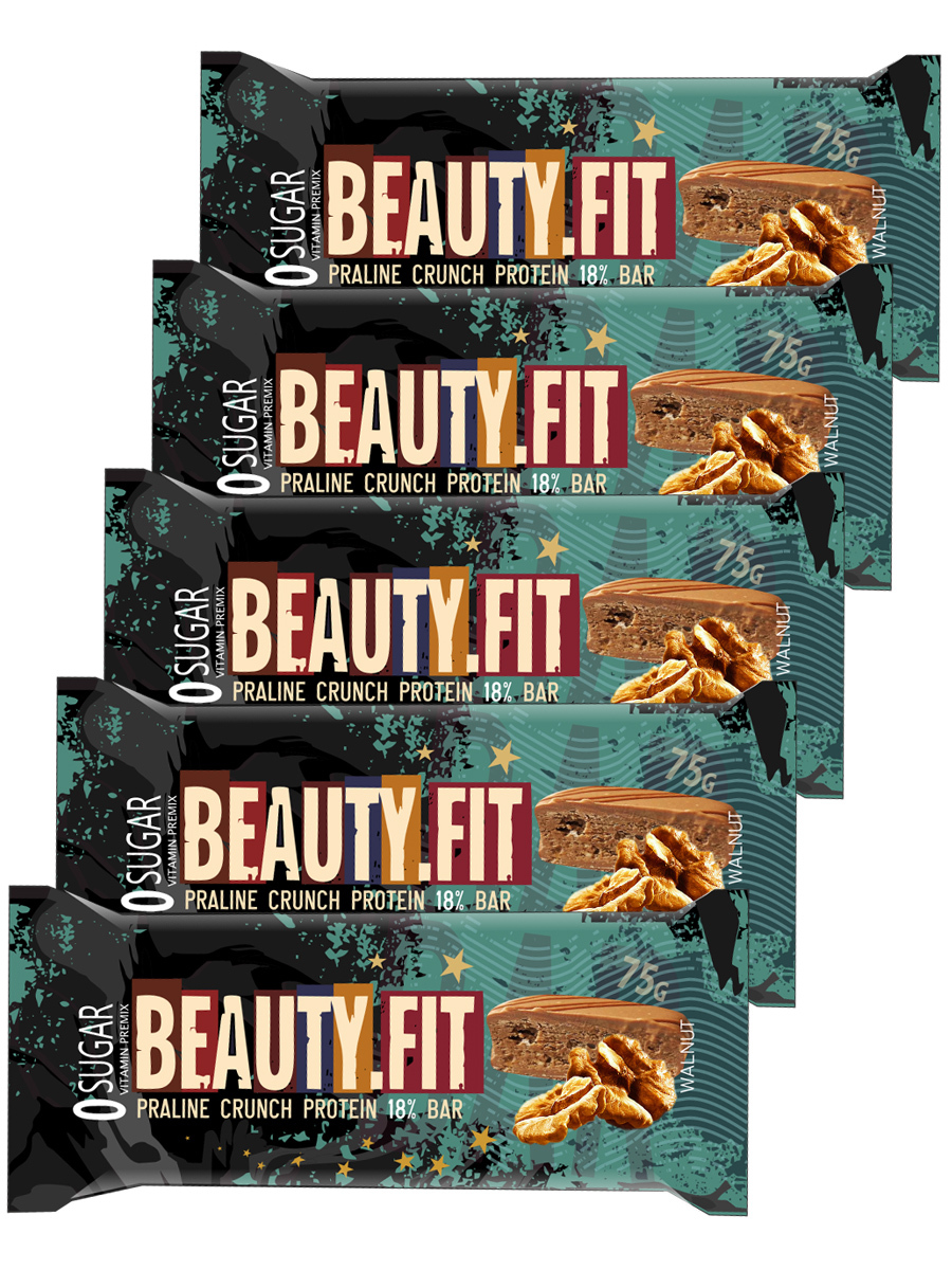 фото Протеиновые батончики без сахара beauty fit praline crunch protein 18 % bar, 5шт х 75г