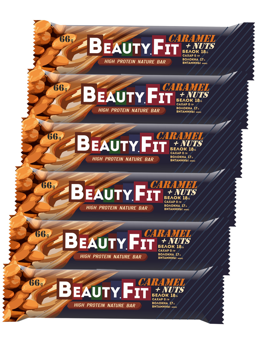 фото Протеиновые батончики beauty fit high protein nature bar, 6шт х 66г (карамель-арахис)