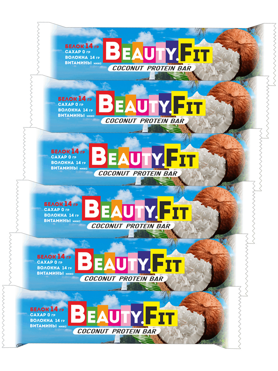 фото Протеиновые кокосовые батончики в шоколаде beauty fit coconut protein bar, 6шт х 60г