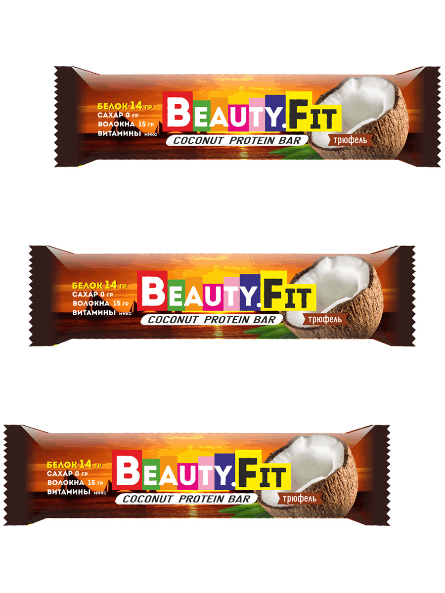 фото Протеиновые кокосовые батончики в шоколаде beauty fit coconut protein bar, 3шт х 60г