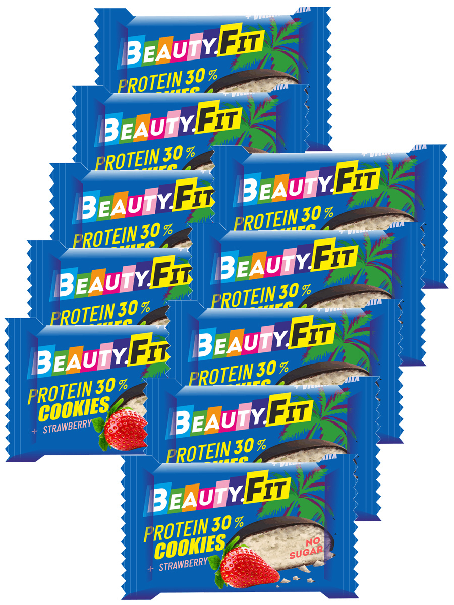 фото Протеиновое кокосовое печенье beauty fit/ protein 30% cookies, 10шт х 40г (клубника)